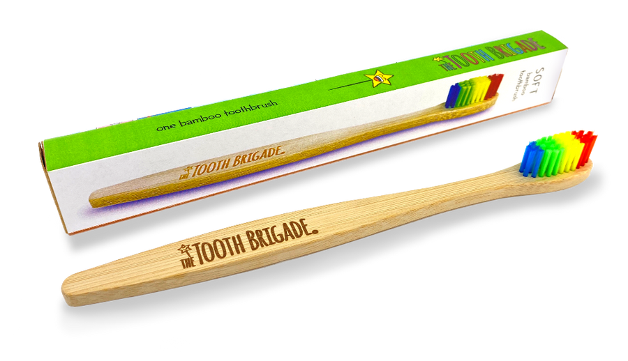 bamboo toothbrush single rainbow soft nylon bristles